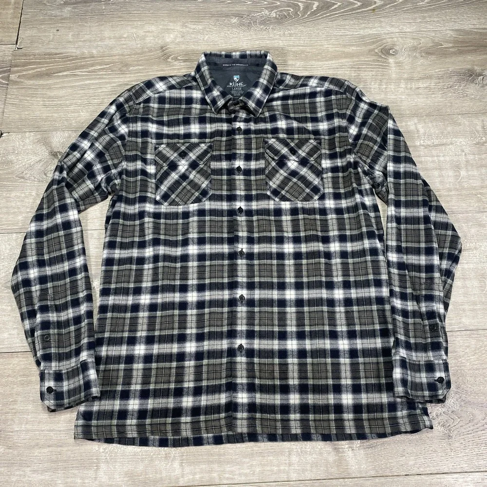 Kuhl Men's‎ Dillingr Flannel Shirt Long Sleeve Outdoor Hiking Metal Button Flap